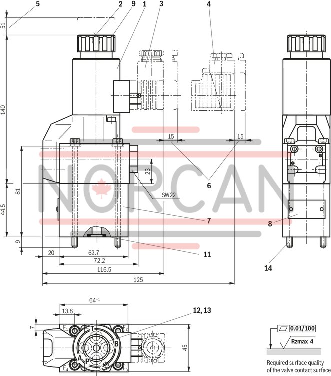 technical illustration-R900056442-Size 6, symbol U, electrical with solenoid, 96 V DC