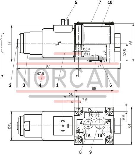 technical illustration-R901119288-3/2- or 4/2-way version For intended use in potentially explosive atmosphere Porting pattern according to ISO&nbsp;4401-05-04-0-05 Wet-pin DC solenoids Safe switching also with longer standstill periods under pressure Solenoid coil can be rotated by 90&deg; Electrical connection with individual connection With manual override, optional