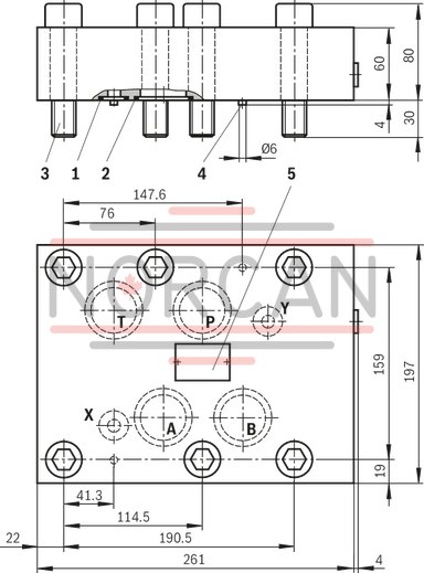 technical illustration-R901207126-Valve to control position, force, pressure or velocity 3-stage servo valve with electrical position control of the control spool of the 3rd stage, position sensing of the control spool by means of an inductive position transducer 2-stage pilot control valve of size 6 with high dynamics 1st stage nozzle/flapper plate amplifier Filter for 1st stage freely accessible and replaceable from the outside For subplate mounting: Porting pattern according to ISO 4401 Can also be used as 3-way version Valve and integrated control electronics are adjusted and tested Optimized valve control loop High response sensitivity, very low hysteresis and zero point drift Internal or external pilot oil supply and pilot oil return available Gap seals at pressure chambers of the control sleeve, no O-ring wear