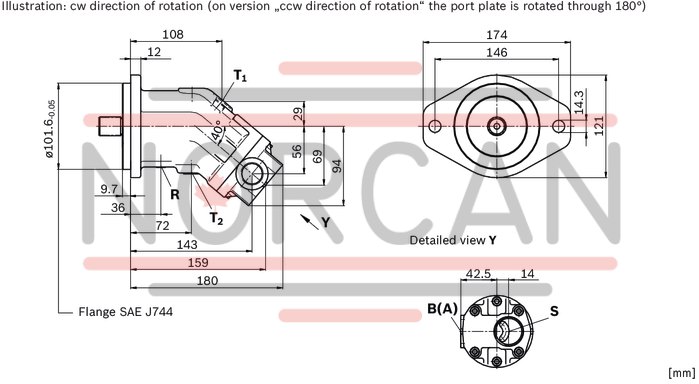 technical illustration-R902014064-Robust pump with long service life Very high total efficiency High power density Large variety of available nominal sizes allows exact adjustment to the application Optional with long-life bearings for the nominal size 250 Bent-axis design