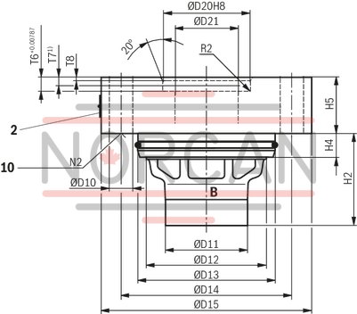 technical illustration-R900511104-Pilot operated check valve, with or without pre-decompression Flange connection Tank installation Cartridge valve without control open spool (check valve) Reduced switching noises due to damping measures Rotatable low-pressure connection (housing) Inductive position switch, optional Higher operating pressures, on request