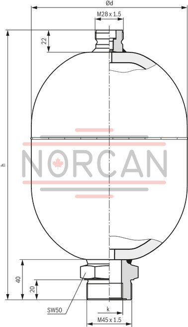 technical illustration-0531602501-Diaphragm accumulator size 0.7 liters, 180 bar for mobile and industrial applications