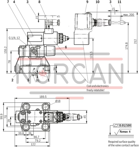 technical illustration-R901335400-Pilot-operated valves for system pressure limitation Controlled by proportional solenoid For subplate mounting and threaded connection: porting pattern according to ISO 6264 Maximum pressure relief function Valve and control electronics from a single source External control electronics (separate order)