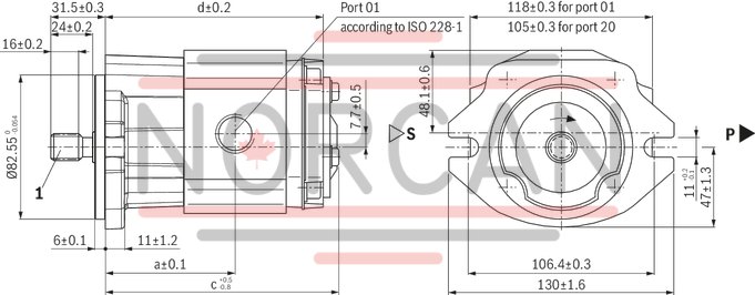 technical illustration-R900245715-INTERNAL GEAR PUMP, size 6, pressure 250 bar for industrial and mobile applications, open circuit