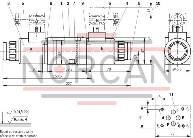 technical illustration-R961005266-Direct operated proportional valve for controlling the pressure and direction of a flow Actuation by proportional solenoid with central thread and detachable coil For subplate mounting: Porting pattern according to ISO 4401 Manual override, optional Spring-centered control spool Type 3DREPE with integrated electronics (OBE) Type 3DREP with external electronics