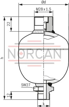 technical illustration-0531602501-Diaphragm accumulator size 0.7 liters, 180 bar for mobile and industrial applications