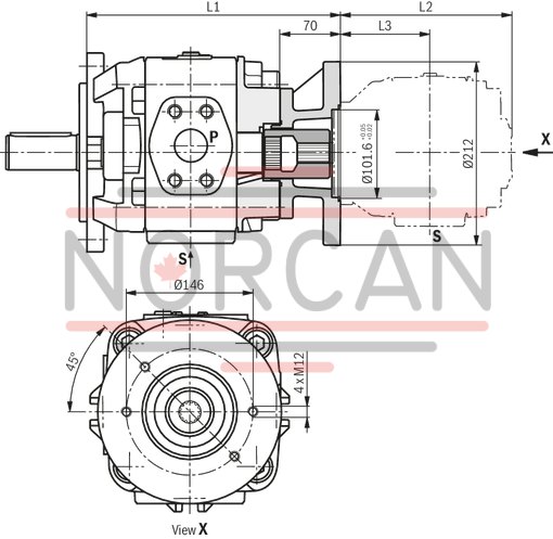 technical illustration-R901147112-Internal gear pump, size 32, pressure 350 bar for industrial applications, open circuit