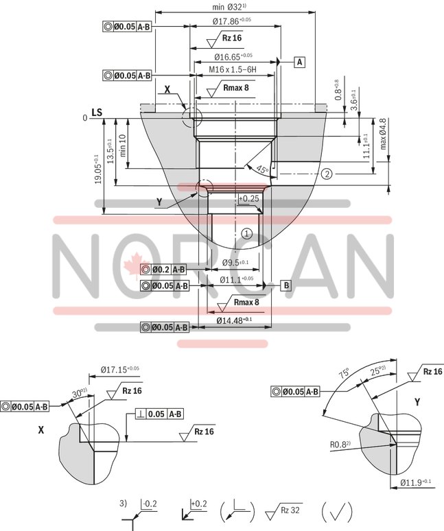 technical illustration-R901069975-Pilot control valve Mounting cavity&nbsp;R/T-8A Direct-controlled directional slide valve with solenoid actuation Flow possible in both directions Positive overlap prevents switching shocks Wet-pin DC solenoids Solenoid coil can be rotated With concealed manual override