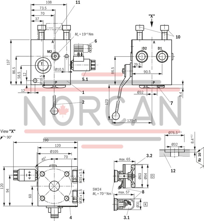 technical illustration-0532015125-Ready for connection Manual or electromagnetic unloading Large number of variants Compact design Direct operated pressure relief valve according to data sheet 50153