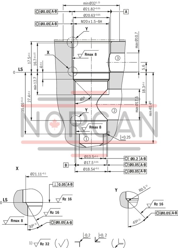 technical illustration-R901151279-3/2 directional poppet valve, direct operated with solenoid actuation