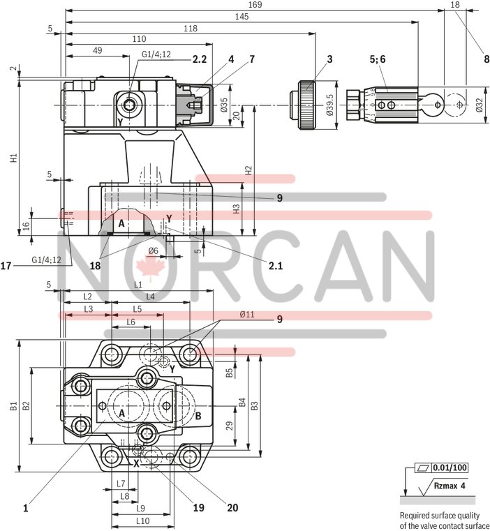 technical illustration-R900596961-For subplate mounting Porting pattern according to ISO&nbsp;5781 For threaded connection As cartridge valve 4 optional adjustment types:&bull; Rotary knob&bull; Sleeve with hexagon and protective cap&bull; Lockable rotary knob with scale&bull; Rotary knob with scale 5 pressure ratings Check valve, optional (subplate mounting only)