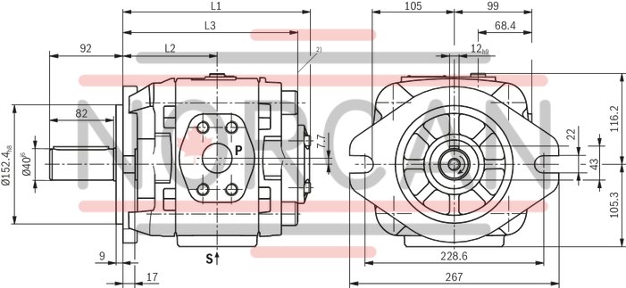 technical illustration-R901147112-Internal gear pump, size 32, pressure 350 bar for industrial applications, open circuit