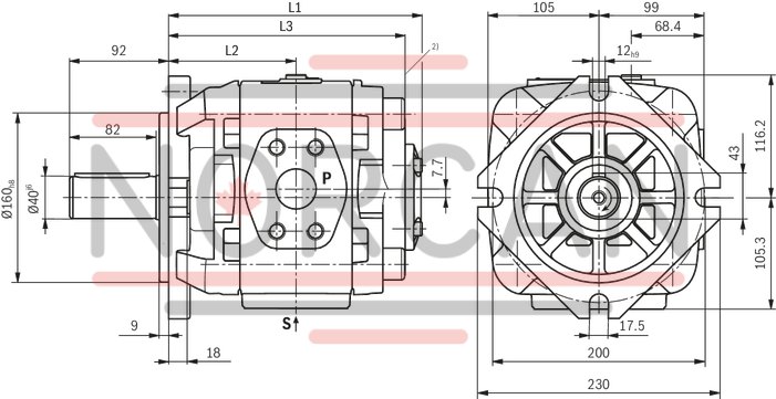 technical illustration-R901147112-Internal gear pump, size 32, pressure 350 bar for industrial applications, open circuit