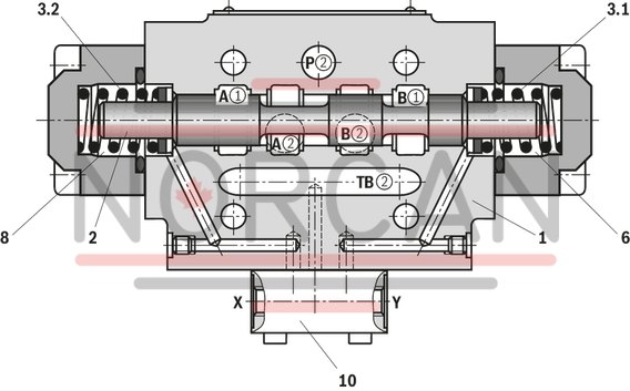 technical illustration-R900928019-Directional spool valve, pilot-operated Operating methods: Hydraulic Functioning as shut-off through valve or shut-off short-circuit through valve P and T free flow in every spool position Porting pattern according to ISO&nbsp;4401-05-04-0-05 Wet-pin DC or AC solenoids, optional Optional auxiliary operating device Electrical connection as individual or central connection, see RE&nbsp;23178 Switching time adjustment, optional Stroke setting at main spool, optional Inductive position switch and proximity sensors (contactless)