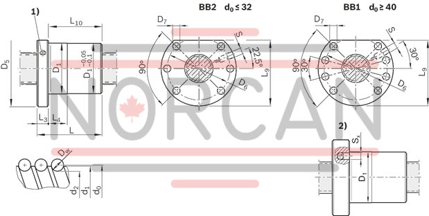 technical illustration-R150221085-Single nut with flange FEM-E-C, size 25 x 5R x 3 - 4
