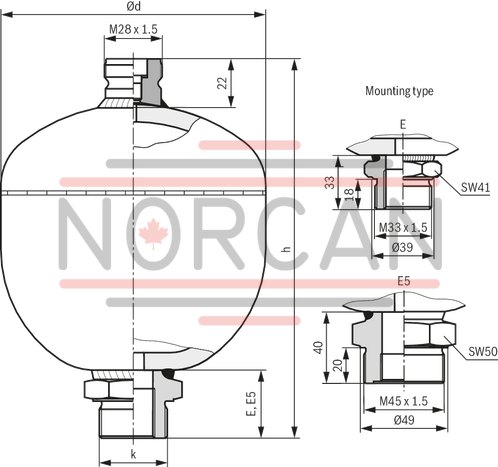 technical illustration-0531602501-Diaphragm accumulator size 0.7 liters, 180 bar for mobile and industrial applications