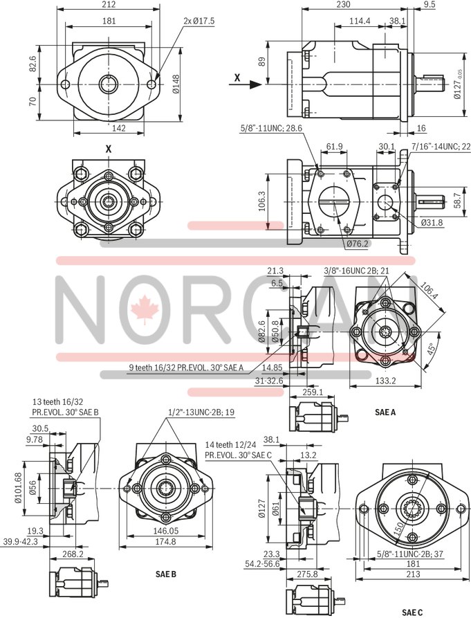technical illustration-R987200987-Fixed displacement, size 68 cm³, pressure 175 bar, clockwise rotation, 600-1800 rpm, mounting flange SAE-B