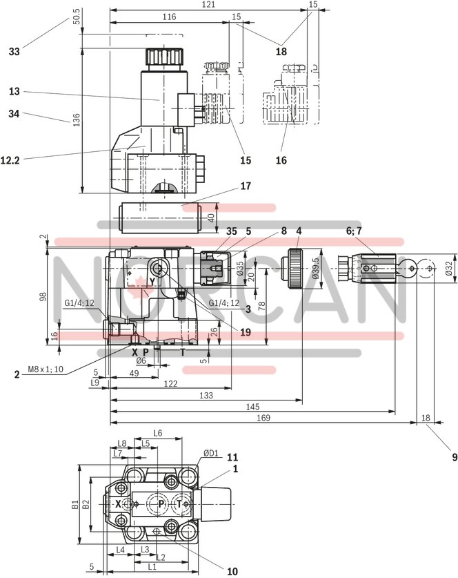 technical illustration-R978916728-Size 32, P → T, mechanical, 24 V DC