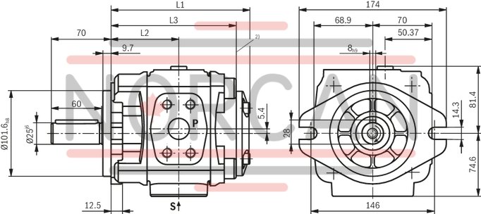 technical illustration-R901147112-Internal gear pump, size 32, pressure 350 bar for industrial applications, open circuit