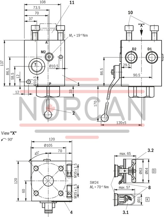 technical illustration-0532015125-Ready for connection Manual or electromagnetic unloading Large number of variants Compact design Direct operated pressure relief valve according to data sheet 50153