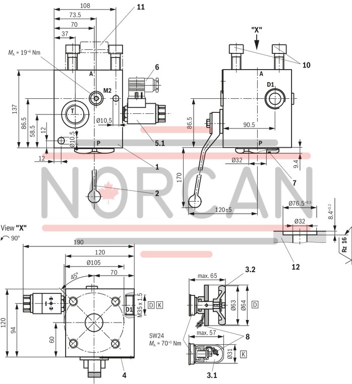 technical illustration-0532015125-Ready for connection Manual or electromagnetic unloading Large number of variants Compact design Direct operated pressure relief valve according to data sheet 50153