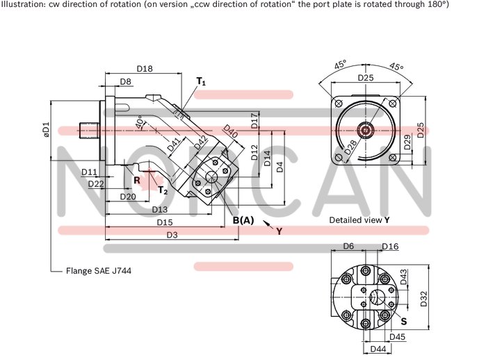 technical illustration-R902014064-Robust pump with long service life Very high total efficiency High power density Large variety of available nominal sizes allows exact adjustment to the application Optional with long-life bearings for the nominal size 250 Bent-axis design