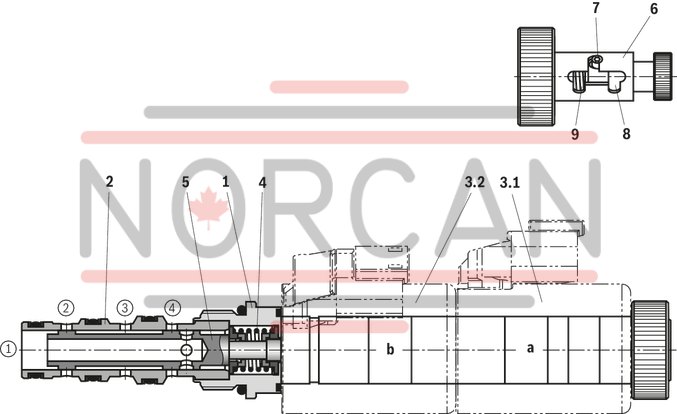 technical illustration-R901237594-Mounting cavity R/UNF10-04-0-06 Wet-pin DC solenoids Solenoid coil can be rotated Optional auxiliary operating device