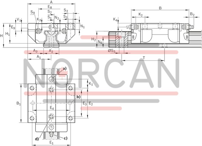 technical illustration-R165111420-Ball runner block, FNS, size 15, steel CS, accuracy standard, low preload, without ball chain