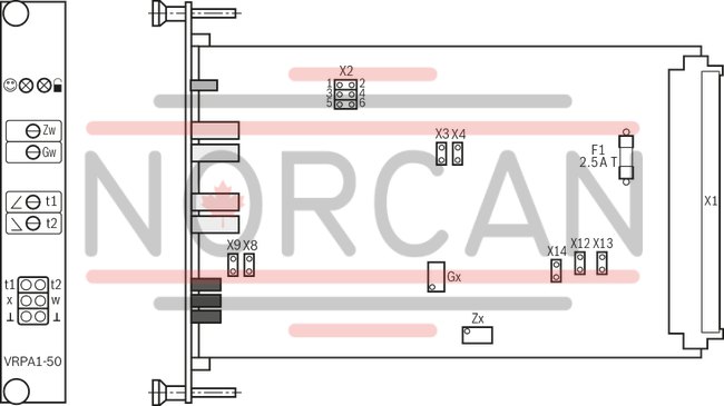 technical illustration-R978911504-Differential input, switchable from voltage to current input Two non-isolated command value inputs Enable input and "ramp off" input Amplitude, zero point and adjustable ramp time Reverse polarity protection for the operating voltage Outputs for command value and actual value LED display for "ready for operation"
