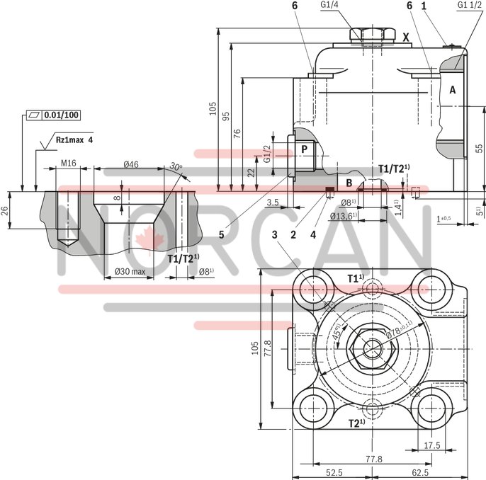 technical illustration-R900964465-Size 40, A → B, hydraulically actuated