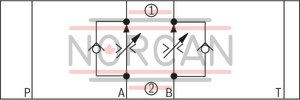 technical illustration-R900910906-Sandwich plate valve Porting pattern according to DIN 24340 form A Porting pattern according to ISO&nbsp;4401-03-02-0-05 (with locating hole) With 1 or 2 flow control cartridges Adjustment type with internal hexagon