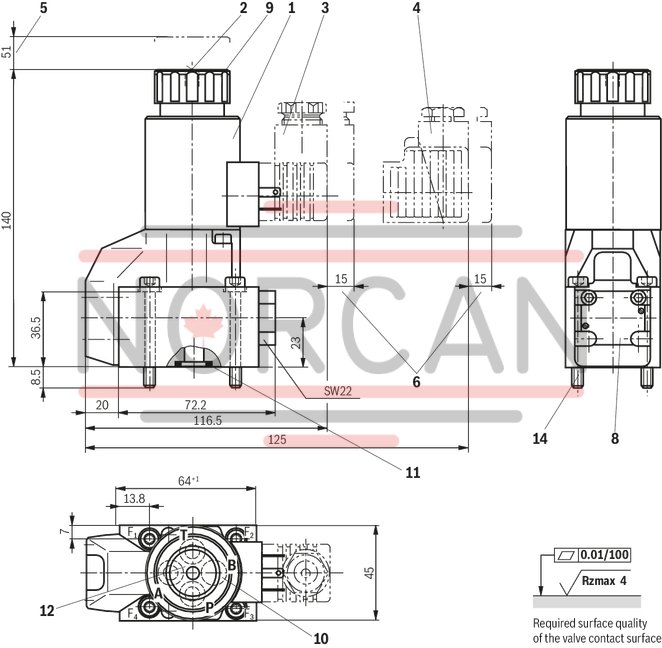 technical illustration-R900056442-Size 6, symbol U, electrical with solenoid, 96 V DC