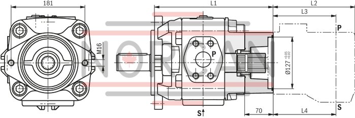 technical illustration-R901147112-Internal gear pump, size 32, pressure 350 bar for industrial applications, open circuit