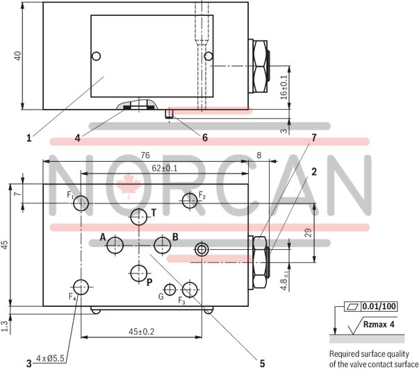 technical illustration-R901268164-Sandwich plate valve Porting pattern according to ISO&nbsp;4401-03-02-0-05 (with locating hole) For flow limitation Adjustment type: Spindle with hexagon socket