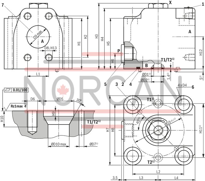 technical illustration-R900964465-Size 40, A → B, hydraulically actuated