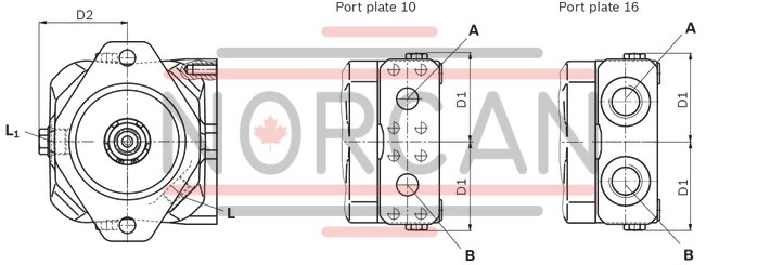 technical illustration-R902469462-Well-tried A10 rotary group technology Approved for high speeds Long service life High power density Low operating noise Optional with integrated anti-cavitation valve, e.g. for fan drives Optional with speed sensor Swashplate design