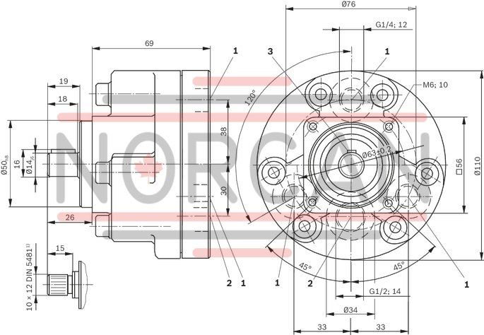technical illustration-R900490630-Radial piston pump, size 1.0 ccm, pressure 450 bar for industrial applications, open circuit
