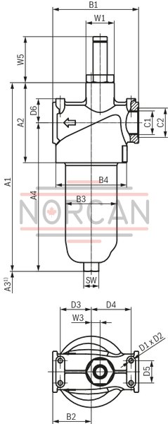 technical illustration-R928046919-Filters for inline installation Special highly efficient filter media Filtration of very fine particles and high dirt holding capacity across a broad pressure differential range High collapse resistance of the filter elements Standard version equipped with mechanical/visual maintenance indicator with memory function Optional equipment with various electrical switching elements, modular design Optional bypass valve integrated in the filter housing High filtration performance due to the tangential cyclone-effect flow path Optional measuring port