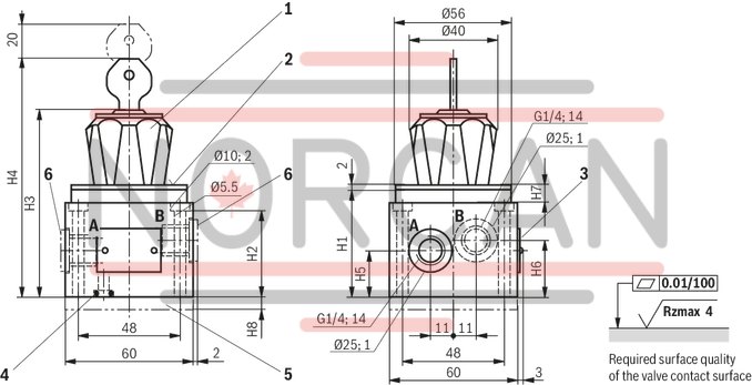 technical illustration-R900459500-For subplate mounting For threaded connection for block installation lockable rotary knob