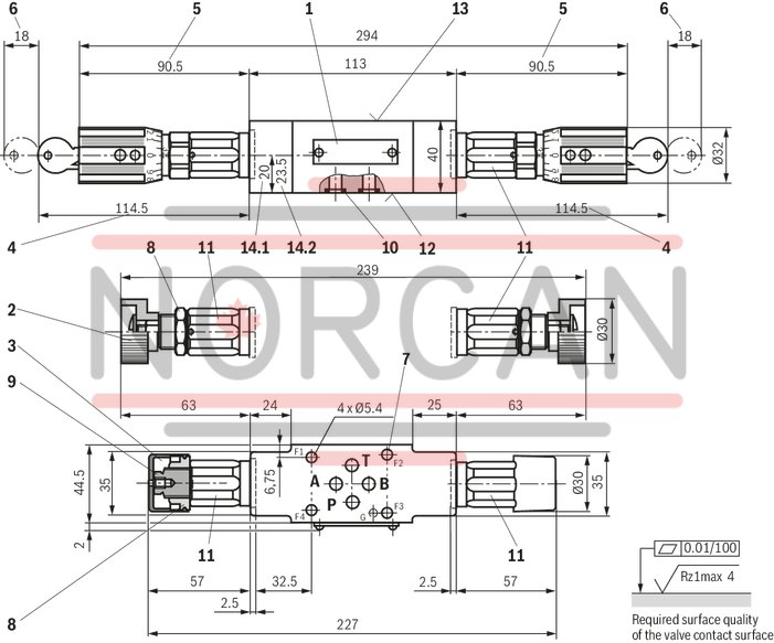 technical illustration-R901196269-Sandwich plate valve Porting pattern according to ISO&nbsp;4401-03-02-0-05 (with or without locating hole) 4&nbsp;pressure ratings 5 circuit options With 1 or 2 pressure valve cartridges 4 adjustment types for pressure adjustment, optionally<br>
&bull; Rotary knob<br>
&bull; Sleeve with hexagon and protective cap<br>
&bull; Lockable rotary knob with scale<br>
&bull; Rotary knob with scale Corrosion-protected design