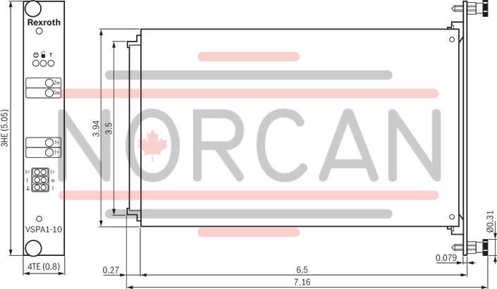technical illustration-R901152628-Differential inputs for voltage and current Ramp generator with separately adjustable ramp times "up/down" External ramp time presetting Enable input Reverse polarity protection for the operating voltage Short-circuit protection and cable break detection of the solenoid conductor Clocked power output stage "Ready for operation" message