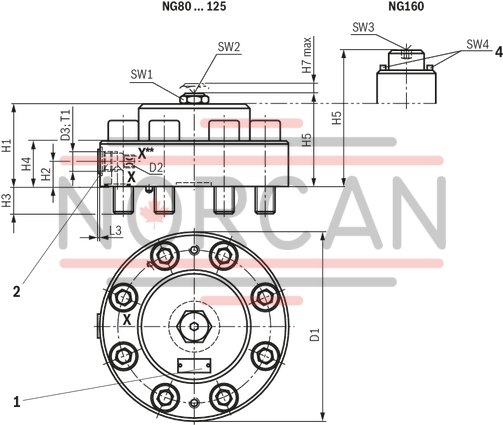 technical illustration-R900912728-Size 32, symbol H2, hydraulically actuated