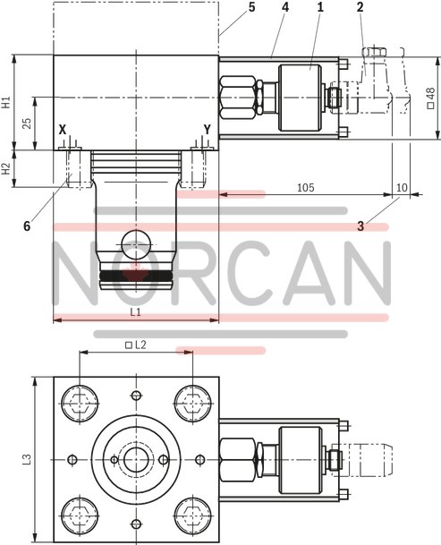 technical illustration-R900943574-Functional product design Modular set-up:&bull; Cartridge valve with various options&bull; Control cover in various variants for realization of selected functions&bull; Electric monitoring of the spool position Power and flow-optimized design:&bull; High flows&bull; Low pressure drops&bull; High switching velocities&bull; Low leakage oil flowsRobust design:&bull; High reliability&bull; Long life cycle Other features:&bull; Small installation size, low weight&bull; Easy to service