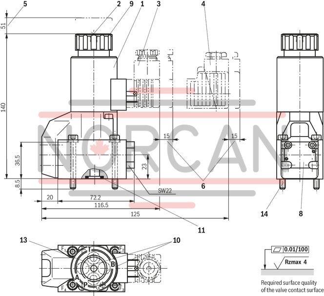 technical illustration-R900056442-Size 6, symbol U, electrical with solenoid, 96 V DC