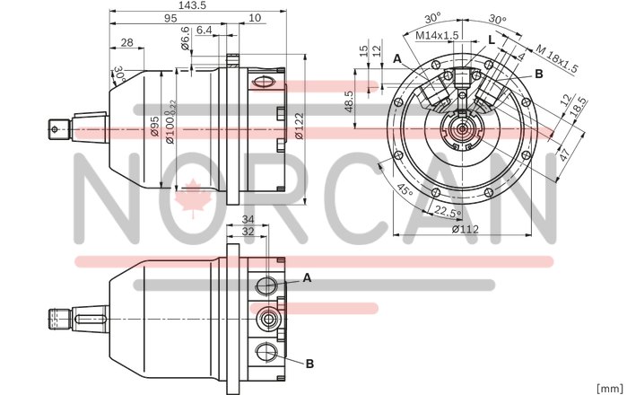 technical illustration-R902504508-Space-saving construction due to recessed mounting flange Approved for high speeds Long service life High power density Low operating noise Optional with integrated anti-cavitation valve, e.g. for fan drives Optional with speed sensor Swashplate design