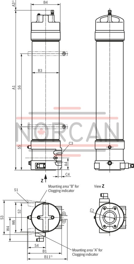 technical illustration-R928044866-Filters for inline installation Particularly suited for off-line filtration Extremely large filter area Flow-optimized design due to 3D computer-supported design Low pressure drop Special highly efficient filter media
