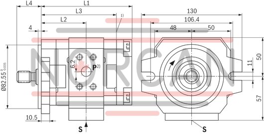 technical illustration-R900932141-Fixed displacement Low operating noise Low flow pulsation High efficiency also at low speed and viscosity due to sealing gap compensation Suitable for broad viscosity and speed ranges All frame sizes and sizes can be arbitrarily combined Can be combined with internal gear pumps, radial piston pumps and external gear pumps