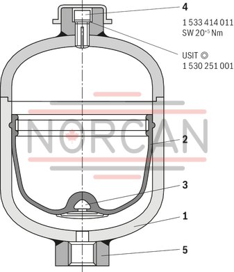 technical illustration-0531602501-Diaphragm accumulator size 0.7 liters, 180 bar for mobile and industrial applications