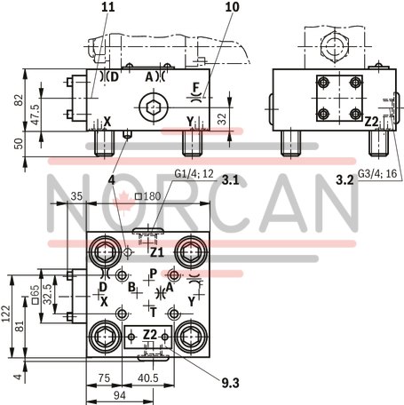 technical illustration-R900945630-Size 25, proportional pressure reduction with installation surface ISO4401 for pressure valves