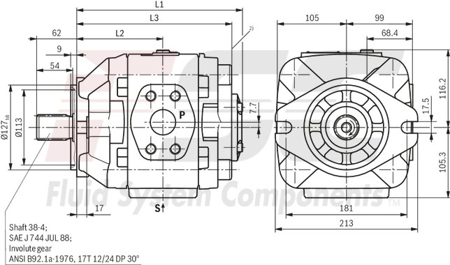technical illustration-R901147112-Internal gear pump, size 32, pressure 350 bar for industrial applications, open circuit